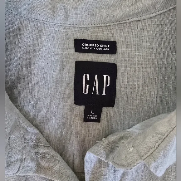 Gap Size Large Womens The Cropped Shirt Soft Mint Green Linen Top - Picture 4 of 7